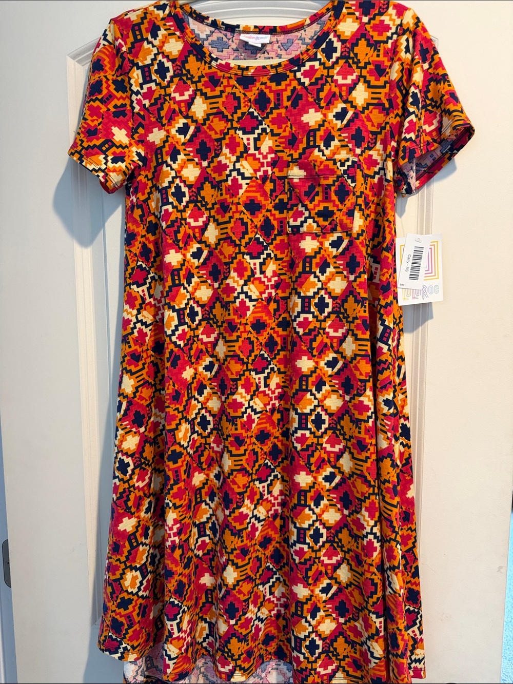 Multi-Color LuLaRoe Carly Geometric Print Short Sleeve Swing Dress